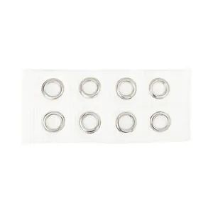 Detail of white ribbed fabric headband with double row silver metal eyelet grommets