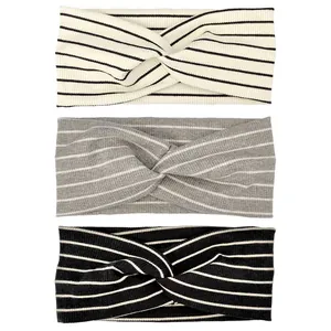 Bandeau Unisexe Rayé Tricot à Côtes Avec Nœud Torsadé Bandeau Élastique Accessoires de Cheveux Mode Sport pour Hommes Femmes