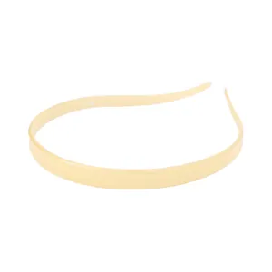 Close-up of a slim cream yellow acetate headband with a smooth finish and flexible design