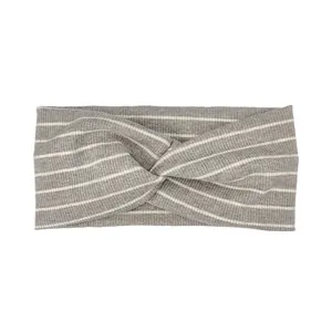 Bandeau croisé unisexe en maille côtelée avec motif classique à rayures gris et blanc