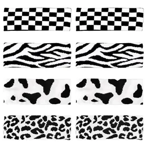 Lot de 8 bandeaux élastiques noir et blanc avec motifs damier et imprimés animaliers