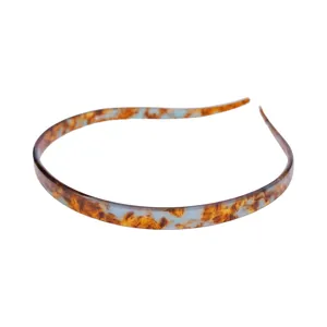 Minimalist tortoiseshell acetate headband with thin anti-slip design in amber and grey