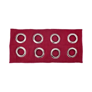 Unisex burgundy ribbed knit headband with silver metal eyelets for a punk rock style