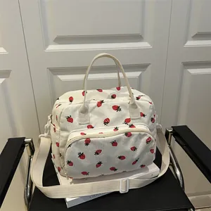 Borsa Sottobraccio in Velluto a Coste con Stampa a Fragola da Donna Grande Capacità Borsa a Tracolla Casuale per Pendolarismo
