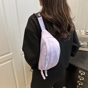 Sac banane en toile violet clair minimaliste avec fermeture éclair à corde tressée