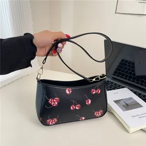 Women Cherry Print PU Leather Underarm Bag Fashion Casual Shoulder Handbag For Daily Commuting Sweet Lady Tote Bag