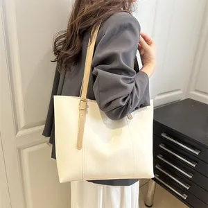 Retro cream white tote bag with faux leather finish and adjustable straps for women