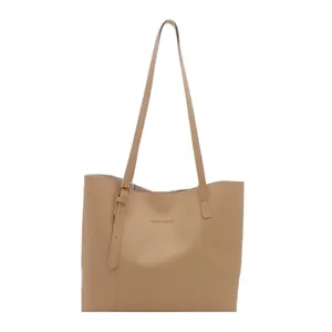 Classic khaki tote bag for women featuring slim shoulder straps and a spacious PU leather body