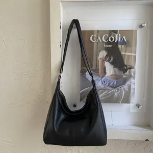 Women Retro Large Capacity Tote Bag Minimalist PU Leather Shoulder Hobo Bag Casual Commuting Solid Color Handbag For Daily Use