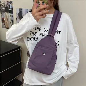 Purple nylon chest bag for women featuring water-drop shape and adjustable shoulder strap