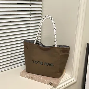 Fashion Women Canvas Tote Bag Large Capacity Letter Print Shoulder Bag Minimalist Casual Streetwear Commute Handbag