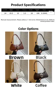 Detailed size specifications for croc-embossed underarm bag with metal buckle accent