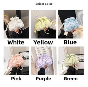 Detailed grid view showcasing the soft quilted texture and six pastel colors of the bag
