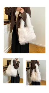 Detailed view of soft white faux fur tote bag with plush texture for winter fashion