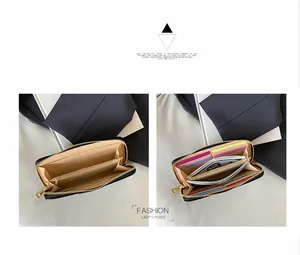 Internal view of women's long wallet showing multi-card slots and zippered coin pocket