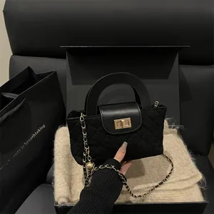 Fashion Quilted Crossbody Bag For Women Gold Chain Shoulder Bag With Adjustable Metal Ball Retro Small Square Handbag