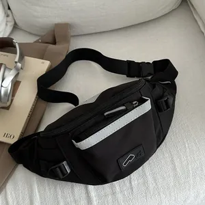 Japanese Korean Style Men Chest Bag Composite Fabric Reflective Strip Sports Waist Bag For Cycling Daily Casual Student Crossbody Bag