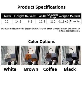 Detailed size specifications of the patchwork crossbody bag with material close-ups