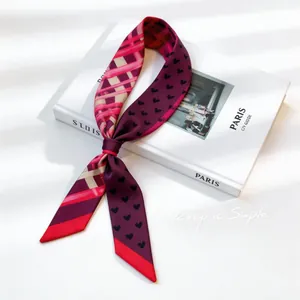 French Style Satin Twilly Scarf For Women Long Narrow Neck Scarf Handbag Handle Ribbon Fashion Printed Decorative Hair Band