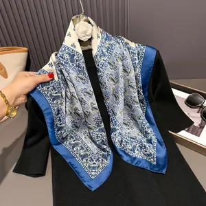 Vintage Paisley Print Square Scarf Satin Like Satin Neckerchief For Women Retro French Style Hair Bandana Fashion Accessory