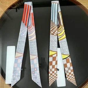 Nastri per capelli in seta con stampe geometriche a scacchi per acconciature versatili