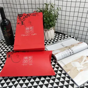 Elegant red silk scarf gift box set with floral pattern and matching carry bag