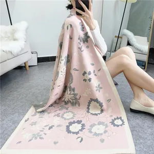 Écharpe Bohème en Imitation Cachemire à Motif Floral Grand Châle pour Femmes Hiver Chaud Glands Élégant Rétro Épais