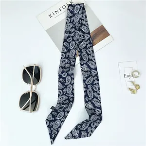 Foulard en soie bleu marine à motif paisley pour cheveux ou sacs sur fond blanc
