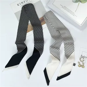 Women Satin Stripe Scarf Twilly Elegant Geometric Pattern Hair Band Bag Handle Ribbon Fashion Neck Scarf Accessories