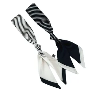 Chic 100% silk skinny scarves with geometric stripes for neck decoration or hair tying