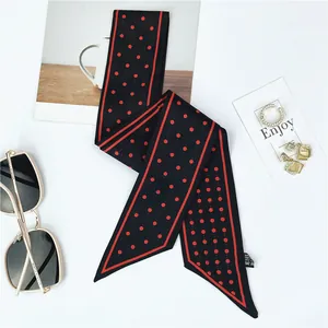 Fashionable red polka dot silk-like scarf with elegant thin border and stylish accessories