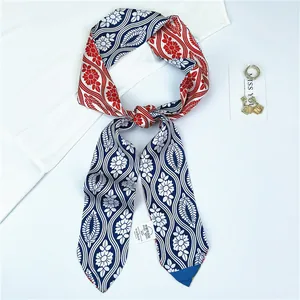 Chic skinny faux silk scarf with vintage floral patterns for DIY clothing decor