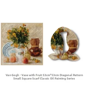 Close-up of Vase with Fruit oil painting print on a 53cm silk twill square scarf