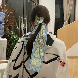 Foulard Twilly en Satin pour Femmes Impression Peinture Van Gogh Sensation Soie Ruban à Cheveux Enveloppement de Sac Bandeau Style Français