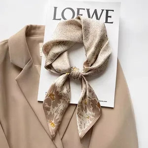 Women Vintage Floral Print Square Scarf Pure Mulberry Satin Elegant Satin Neck Wrap Warm Fashion Head Scarf