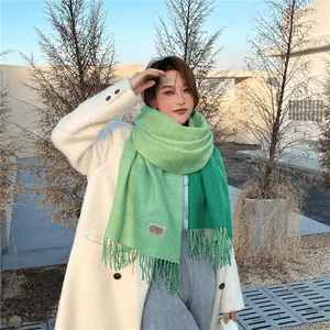 Bufanda Casual para Mujer Otoño Invierno Gruesa Cálida Bicolor Bloque de Color Imitación Cachemira Chal Borlas Etiqueta Moda