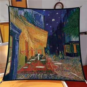 Van Gogh Cafe Terrace at Night stijl 90cm twill zijden vierkante sjaal voor dames mode