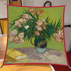 Artistieke Van Gogh Oleanders zijden vierkante sjaal met gele en groene bloemenprints