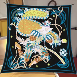 Grote zijden sjaal met mythische wintervosprint en Le Sacre de l'Hiver artistiek ontwerp