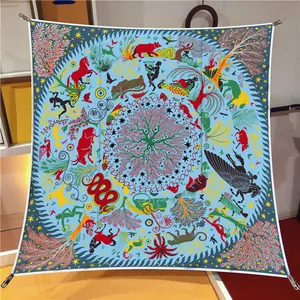 Vintage zijden sjaal met kleurrijke Orphée natuurprint in twill-stijl