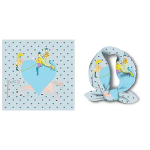 Elegant 53cm light blue square silk scarf featuring a romantic equestrian heart illustration