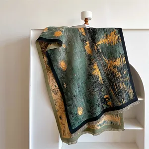 Dicker Schal im Van-Gogh-Ölgemälde-Stil mit Fransen für Reisen und Winterwärme