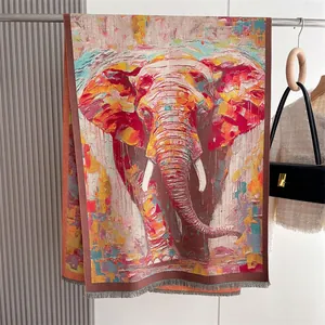 Vintage Ethnic Style Imitation Cashmere Scarf Artistic Animal Floral Print Large Thick Warm Shawl With Tassels For Women
