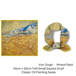 53cm Van Gogh Wheatfield Harvest printed twill square scarf for women's decoration
