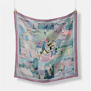 Pañuelo cuadrado de seda de 53cm con ilustraciones de deportes y París Morandi