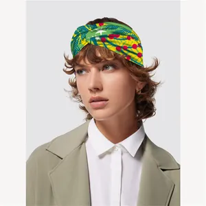 Fascia per Capelli in Satin Stampata Donna Elastica Larga con Nodo per Yoga Sport Lavaggio Viso Motivo Foglie Botaniche Stelle Accessori Moda