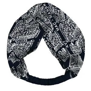 Diadema cruzada azul marino con estampado de mapa vintage blanco y banda elástica