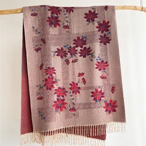 Vintage Floral Imitation Cashmere Scarf For Women Winter Warm Tassel Jacquard Large Shawl Wrap Thick Scarf Elegant Neck Warmer