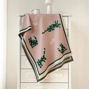 Dames Winter Sjaal Imitatie Kasjmier Dubbelzijdig Cartoon Kat Patroon Shawl Warm Lang Schattig Kwastje Polyester Katoen Wrap