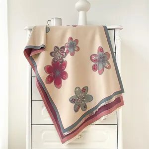 Écharpe en cachemire imitation avec motifs floraux et glands pour l'hiver chaud